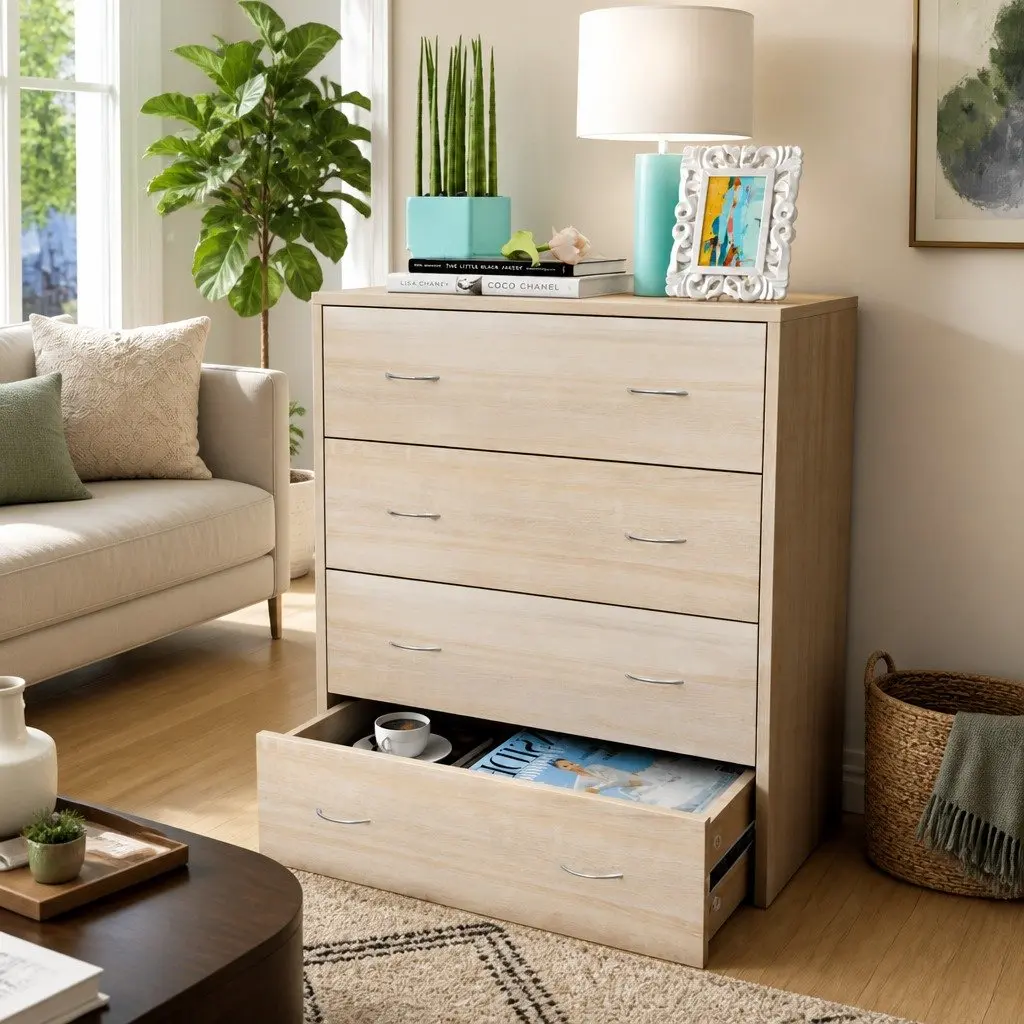 Sideboard Storage Cabinet Oak Colour 4 Drawers 60 x 30.5 x 71 cm