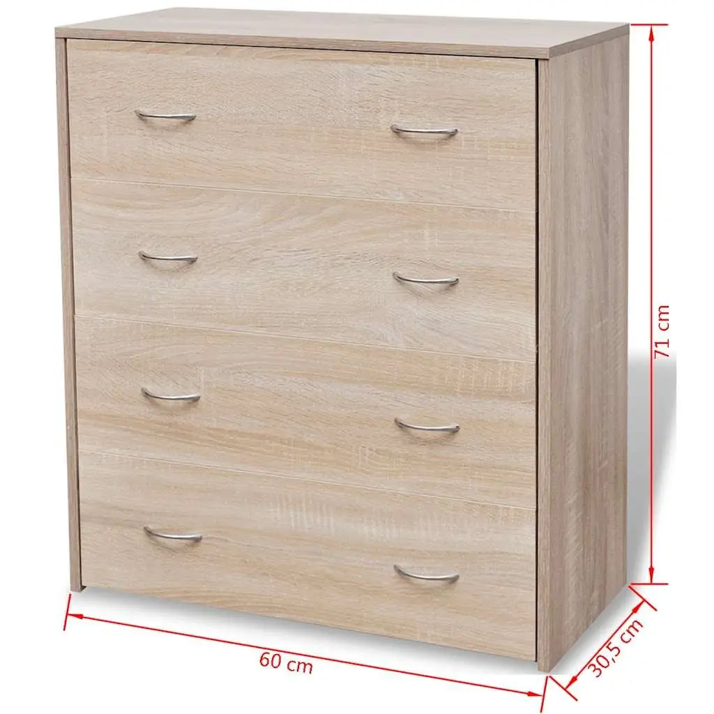 Sideboard Storage Cabinet Oak Colour 4 Drawers 60 x 30.5 x 71 cm
