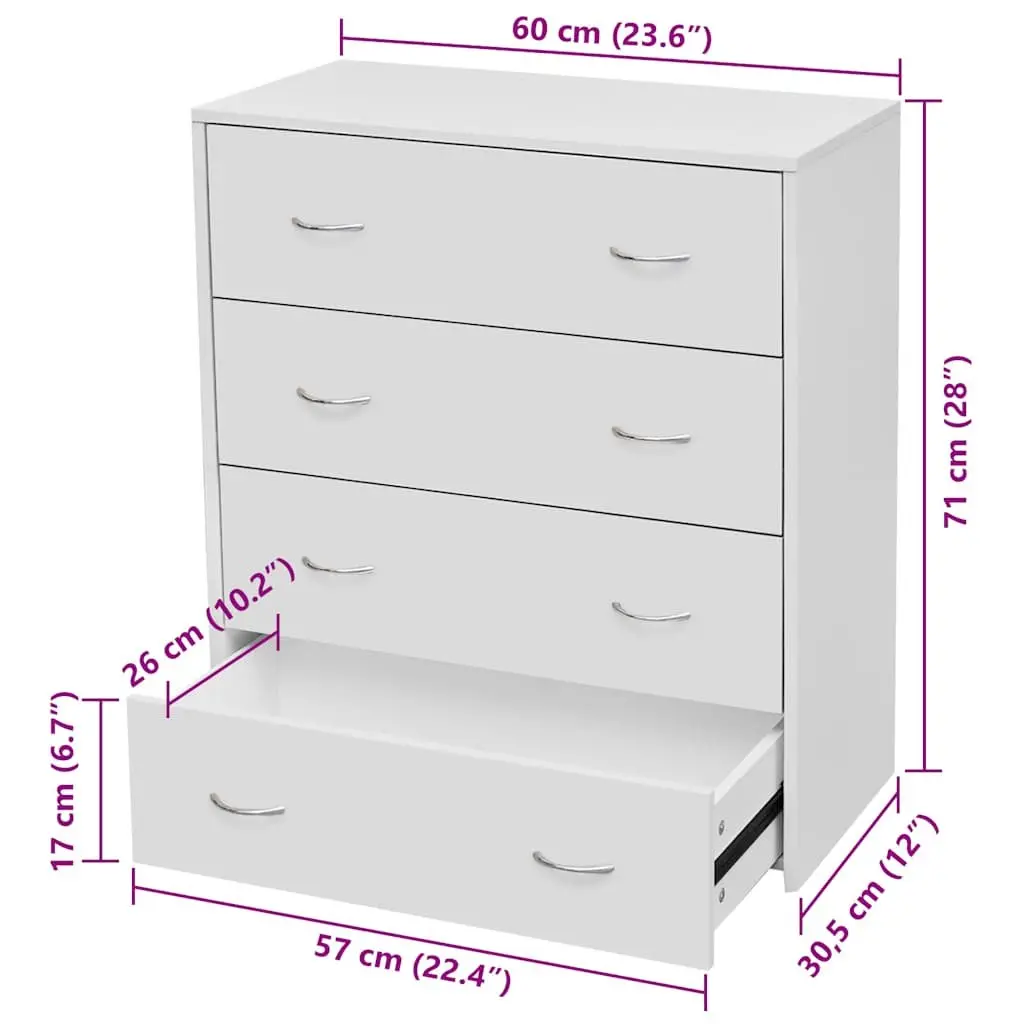 Sideboard Storage Cabinet with 4 Drawers White Engineered Wood 60 x 30.5 x 71 cm