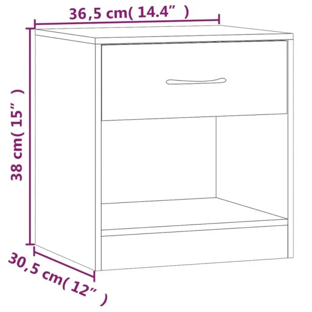Bedside Table 2 Piece Set Nightstand with Drawer Storage Cabinet Brown Oak