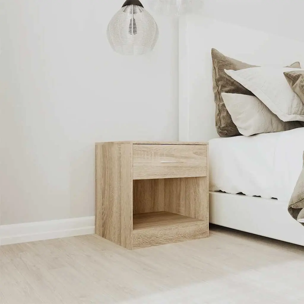 Bedside Table 2 Piece Set Nightstand with Drawer Storage Cabinet Brown Oak