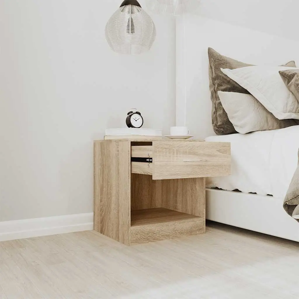 Bedside Table 2 Piece Set Nightstand with Drawer Storage Cabinet Brown Oak