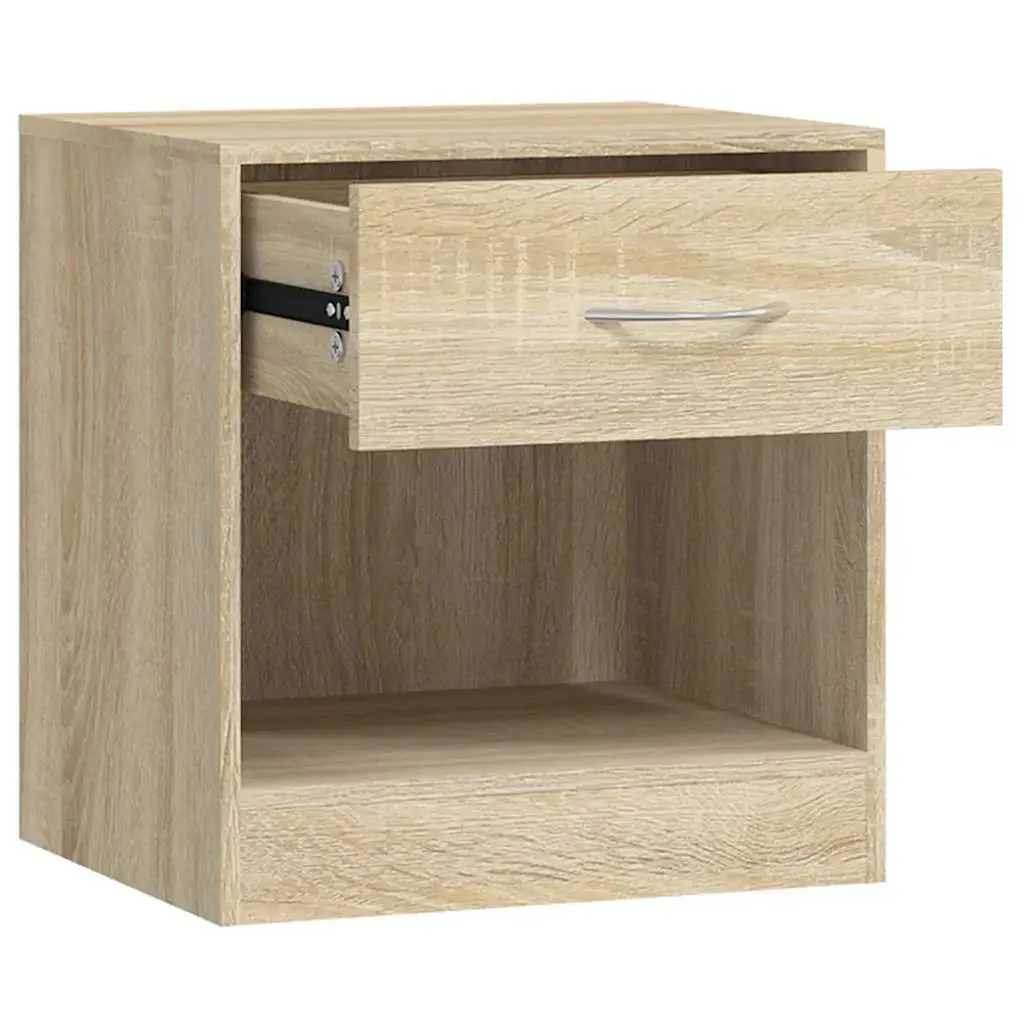Bedside Table 2 Piece Set Nightstand with Drawer Storage Cabinet Brown Oak