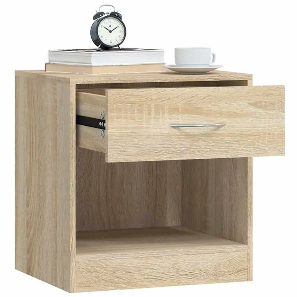 Bedside Table 2 Piece Set Nightstand with Drawer Storage Cabinet Brown Oak