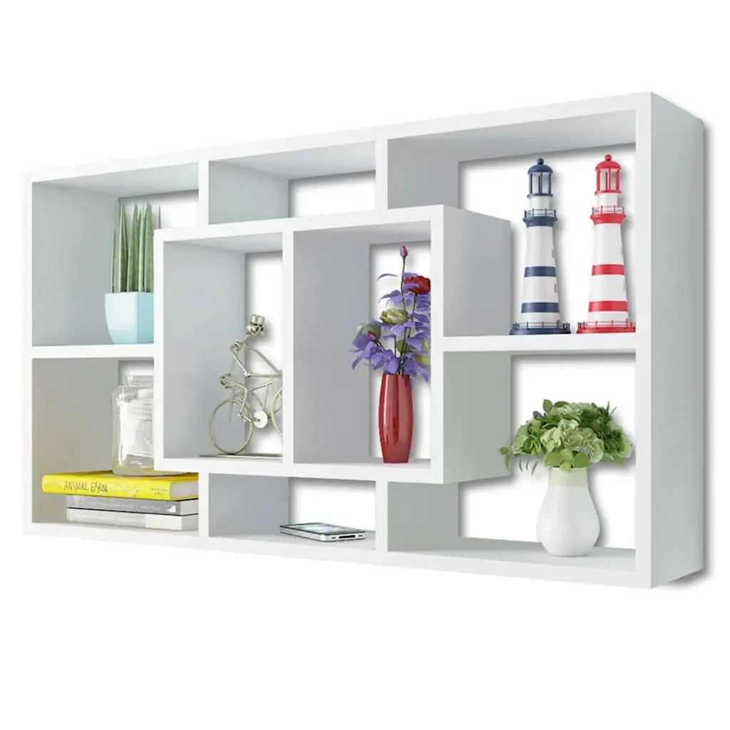 Floating Wall Display Shelf White 8 Compartments Storage Cube Ledge
