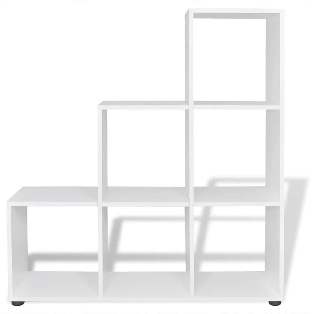 Staircase Bookcase White 107cm 6 Compartments Open Display Shelf Unit