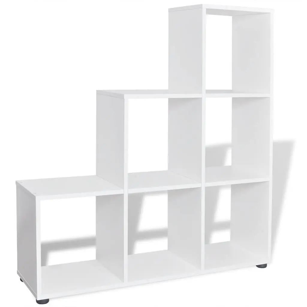 Staircase Bookcase White 107cm 6 Compartments Open Display Shelf Unit