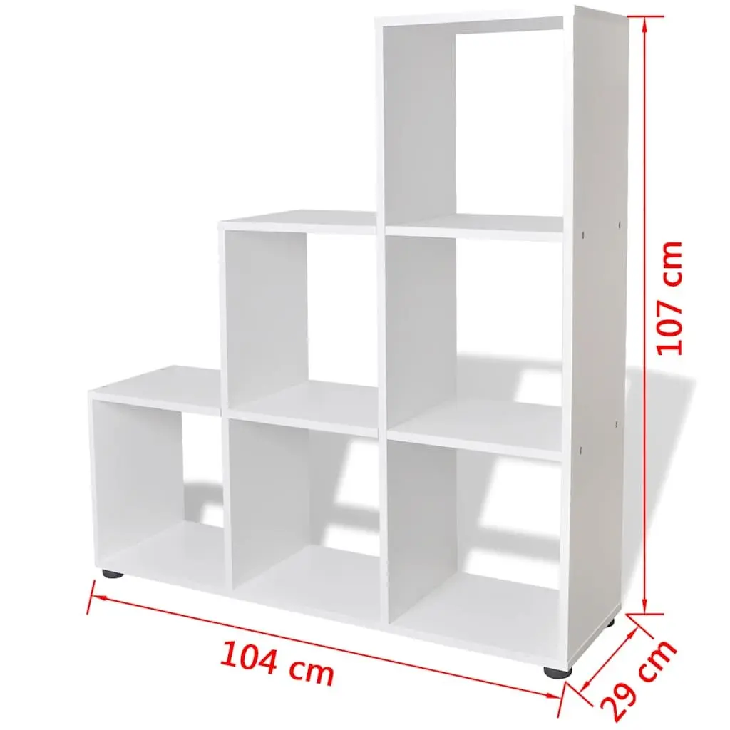 Staircase Bookcase White 107cm 6 Compartments Open Display Shelf Unit