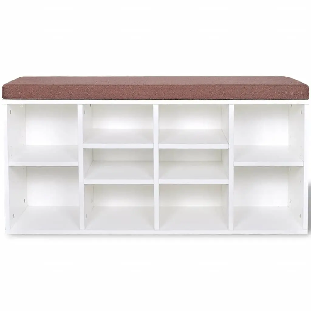Shoe Bench Organizer White Foam Padded Top 10 Compartment Storage for Entryway
