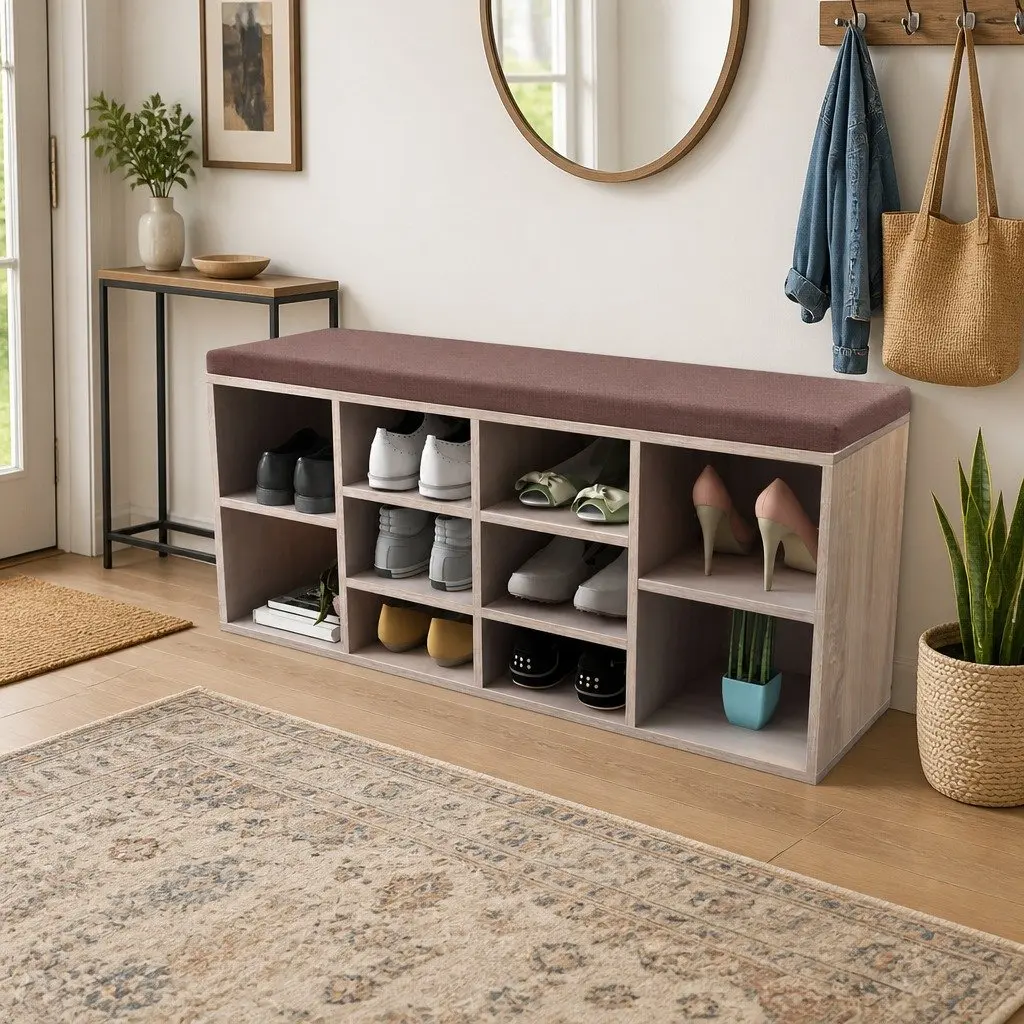 Shoe Storage Bench with 10 Compartments