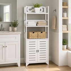 Organize Your Bathroom with a White Floor Standing Cabinet