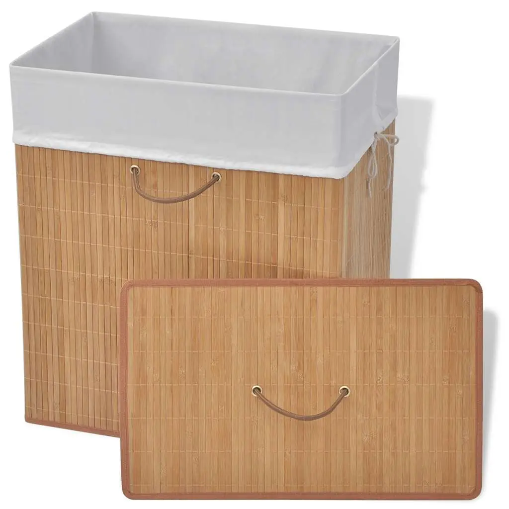 Bamboo Laundry Bin Rectangular Brown Hamper Basket with Handles Removable Liner