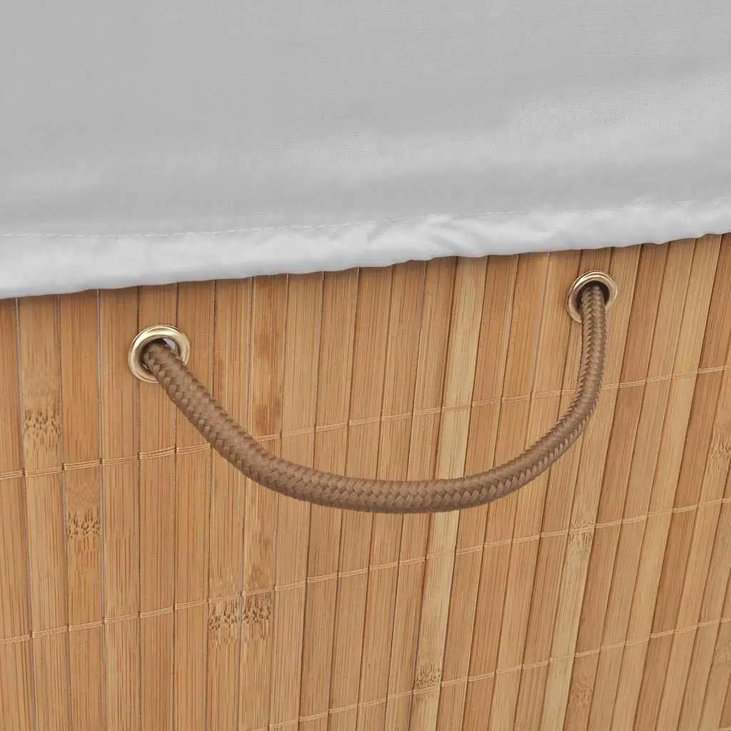 Bamboo Laundry Bin Rectangular Brown Hamper Basket with Handles Removable Liner