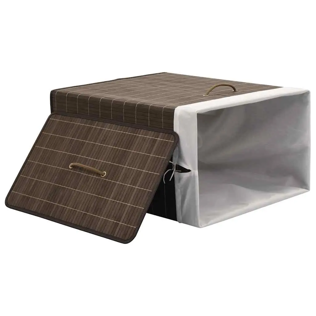 Bamboo Laundry Bin Rectangular Brown Hamper with Removable Liner