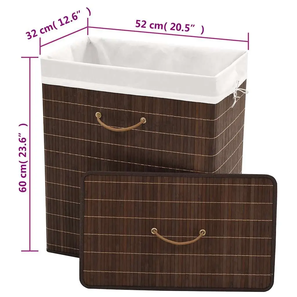 Bamboo Laundry Bin Rectangular Brown Hamper with Removable Liner