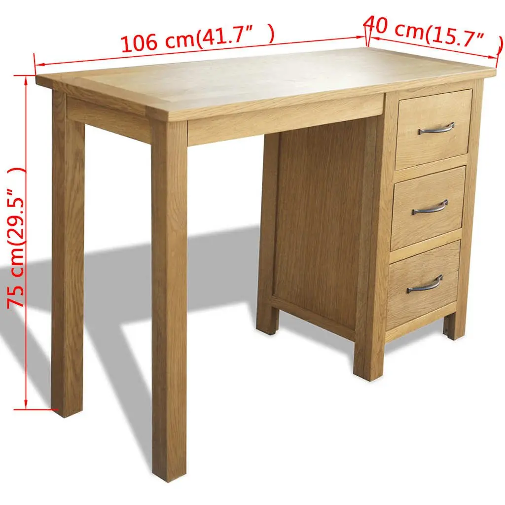 Solid Oak Wood Desk 3 Drawers 106 x 40 x 75 cm