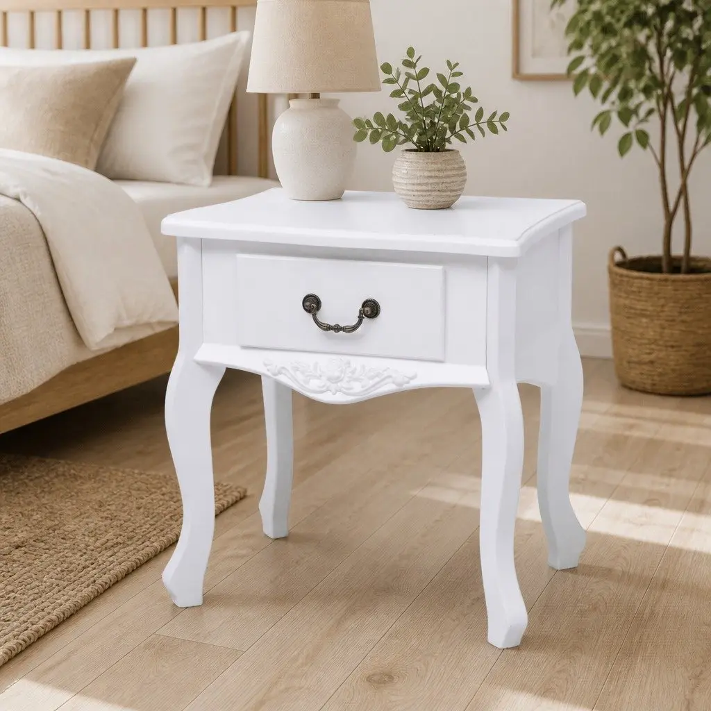 White Bedside Cabinet Nightstand End Table Drawer Storage Accent Furniture