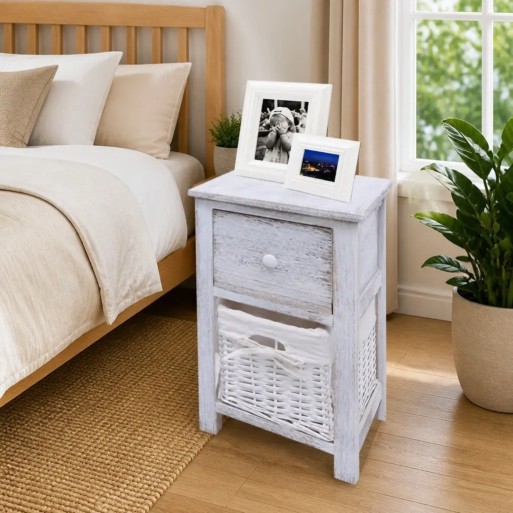 Bedside Cabinets White Wood 2 Piece Nightstands Bedroom Storage Drawer Tables