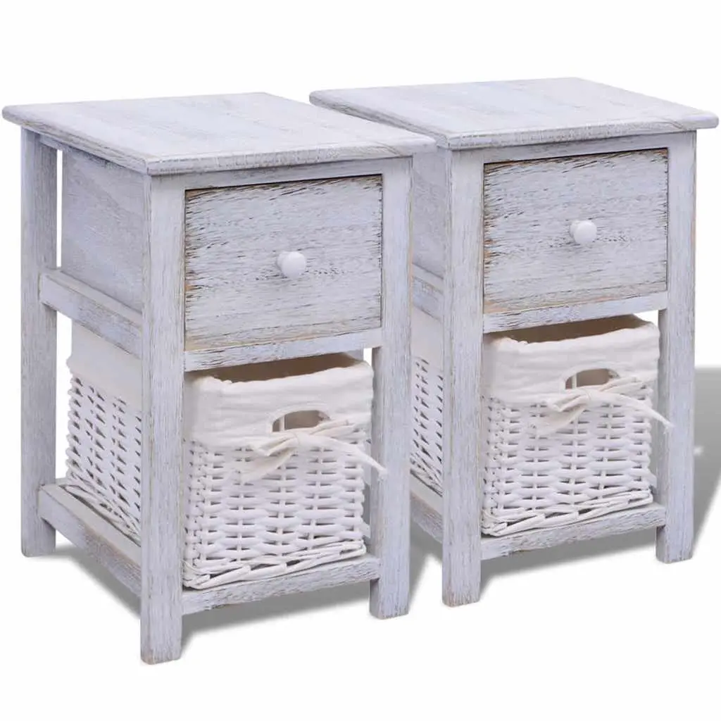 Bedside Cabinets White Wood 2 Piece Nightstands Bedroom Storage Drawer Tables