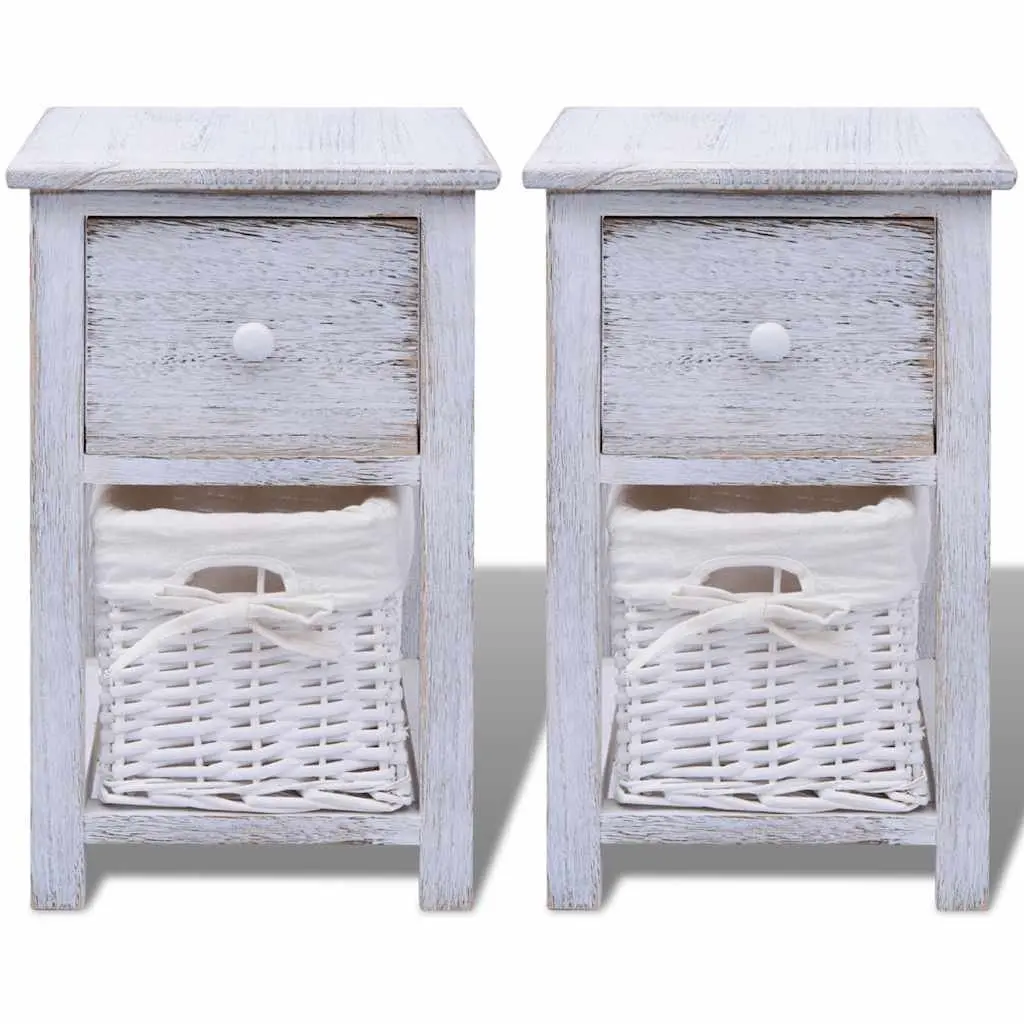 Bedside Cabinets White Wood 2 Piece Nightstands Bedroom Storage Drawer Tables