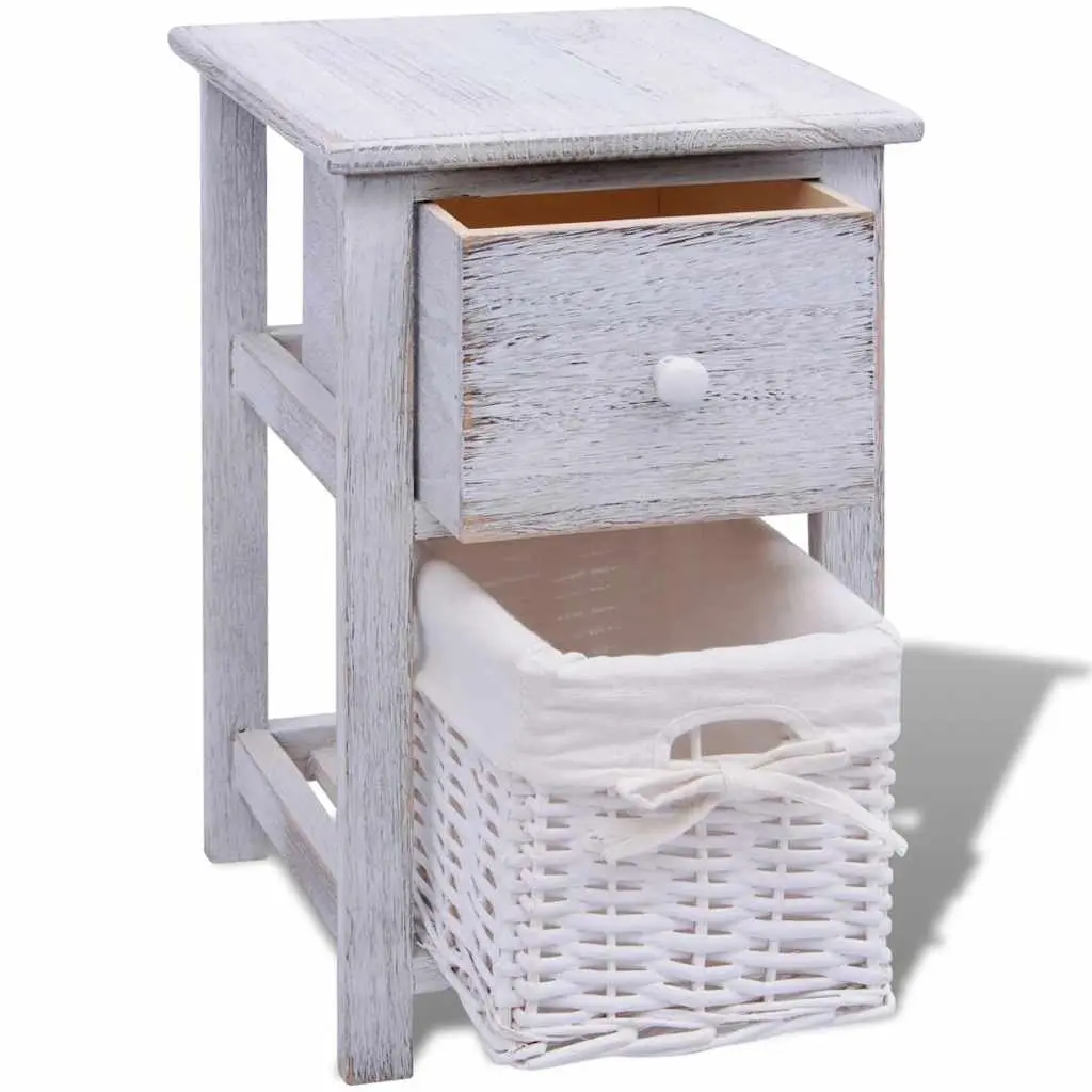 Bedside Cabinets White Wood 2 Piece Nightstands Bedroom Storage Drawer Tables