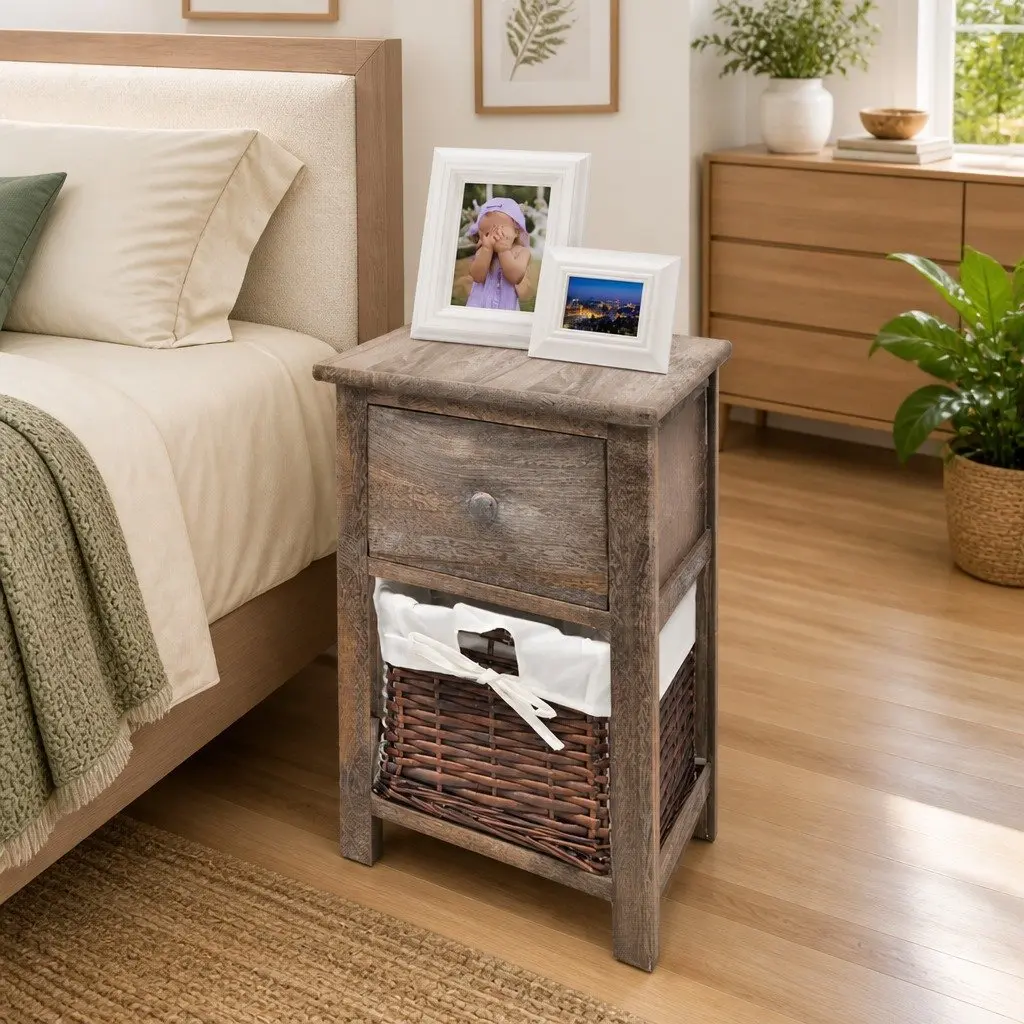 Bedside Cabinet 2 pcs Brown Wood Nightstand Drawer Storage End Table Bedroom