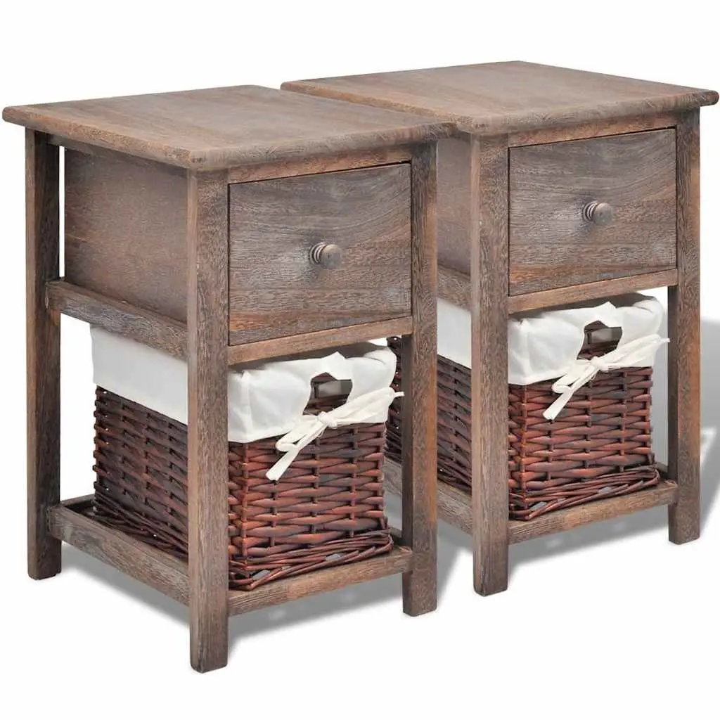 Bedside Cabinet 2 pcs Brown Wood Nightstand Drawer Storage End Table Bedroom