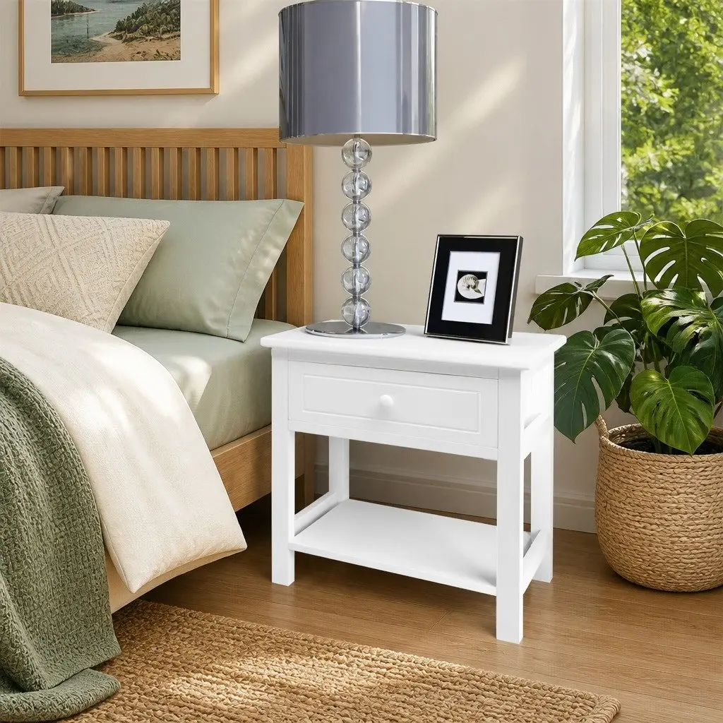 Bedside Cabinet White Nightstand Bedroom Side Table Drawer Storage Cabinet