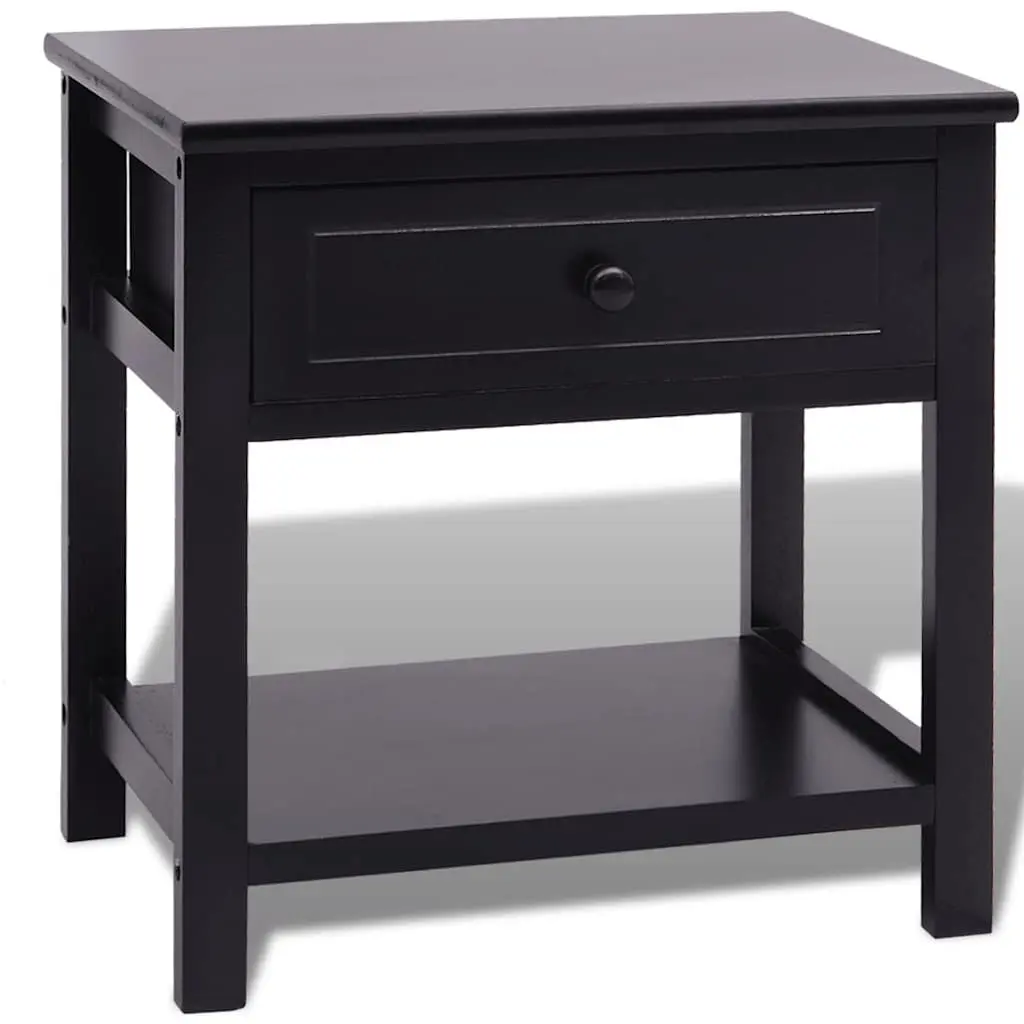 Bedside Cabinet Black Compact Nightstand Drawer Storage