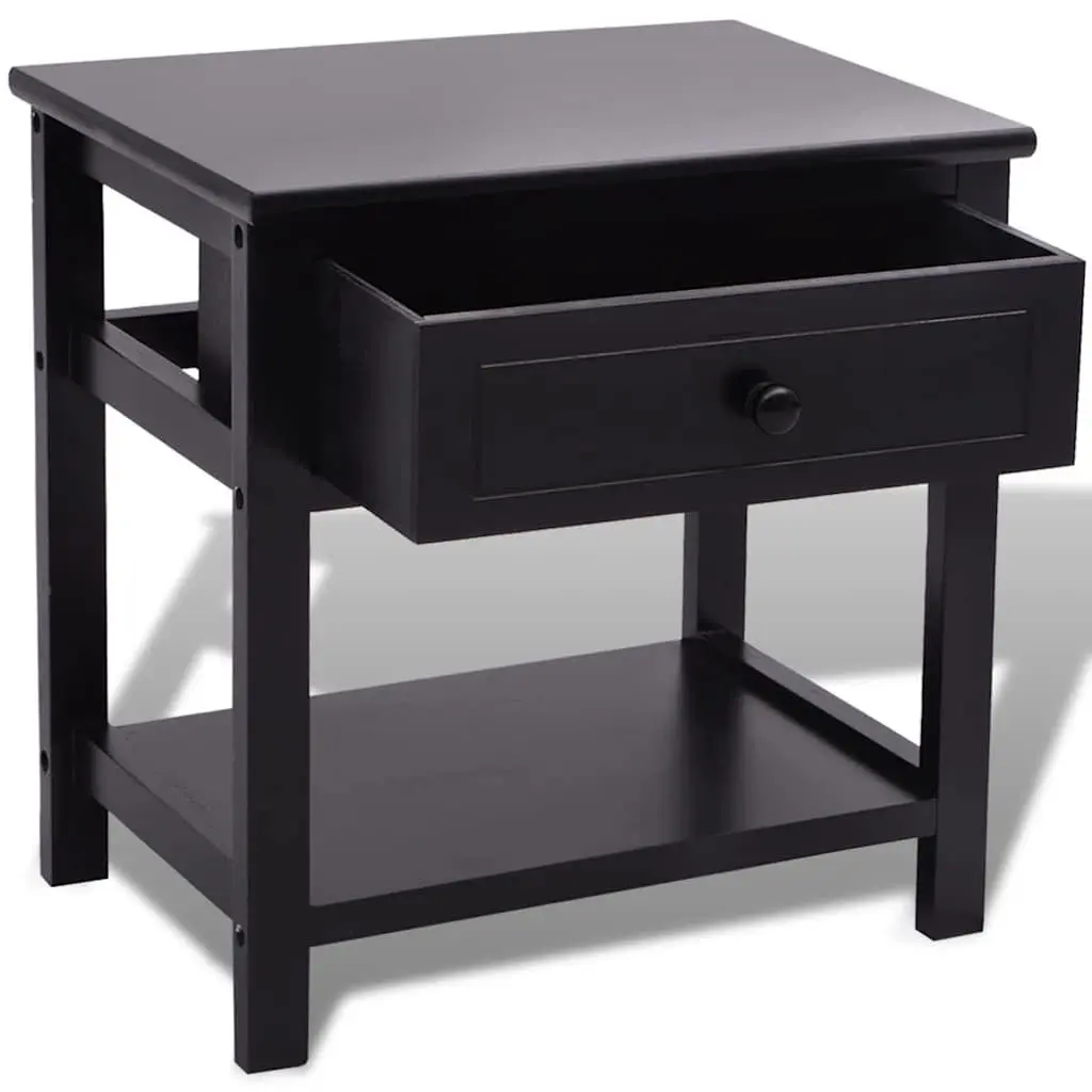 Bedside Cabinet Black Compact Nightstand Drawer Storage