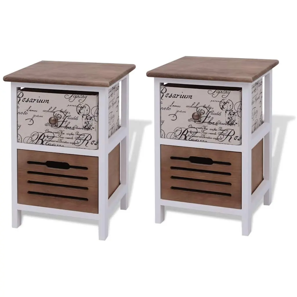 Wooden Bedside Cabinets Country Style 2 Piece Set Compact Storage Drawer Nightstand