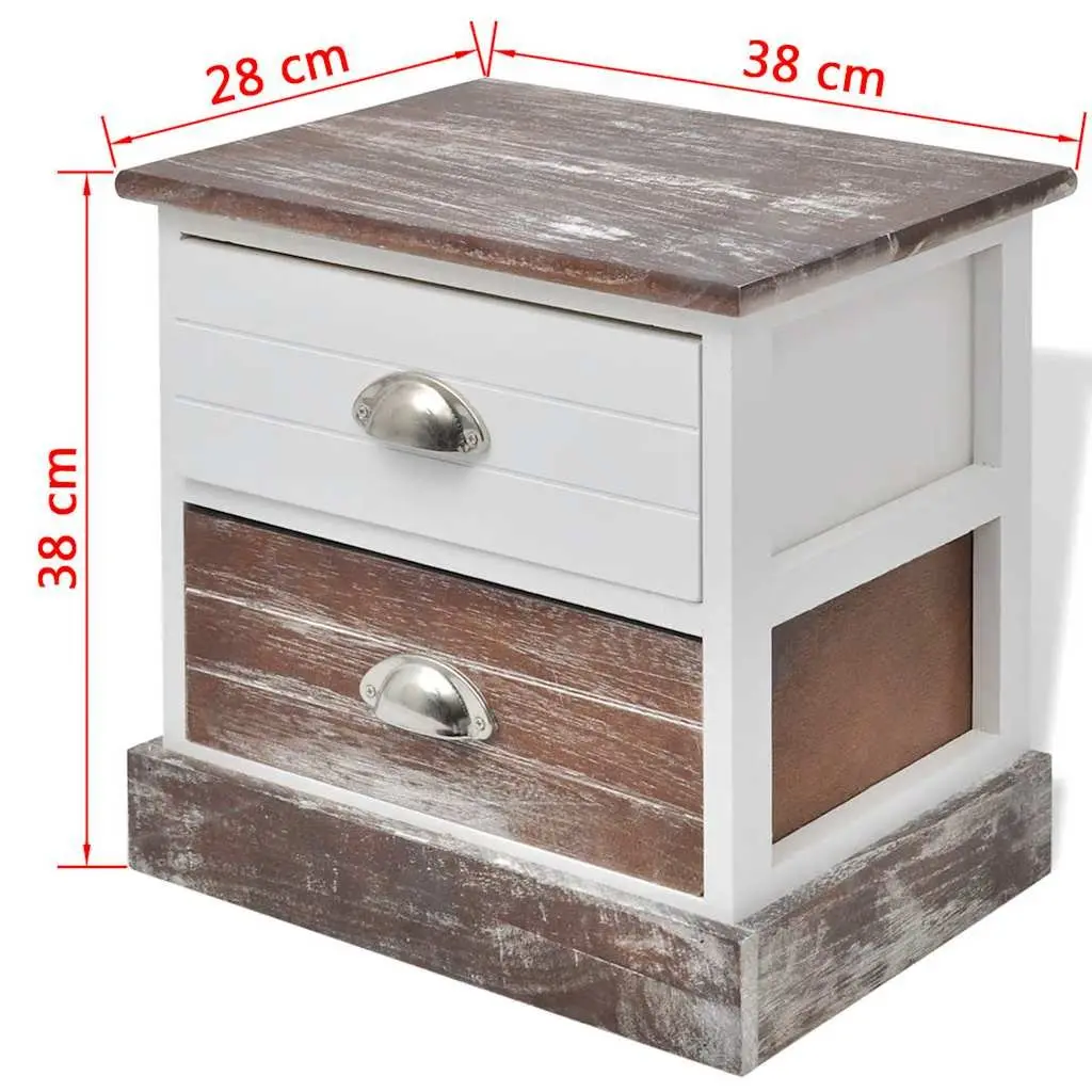 Bedside Cabinets Set French Country Style 2 pcs Brown Vintage Look Storage