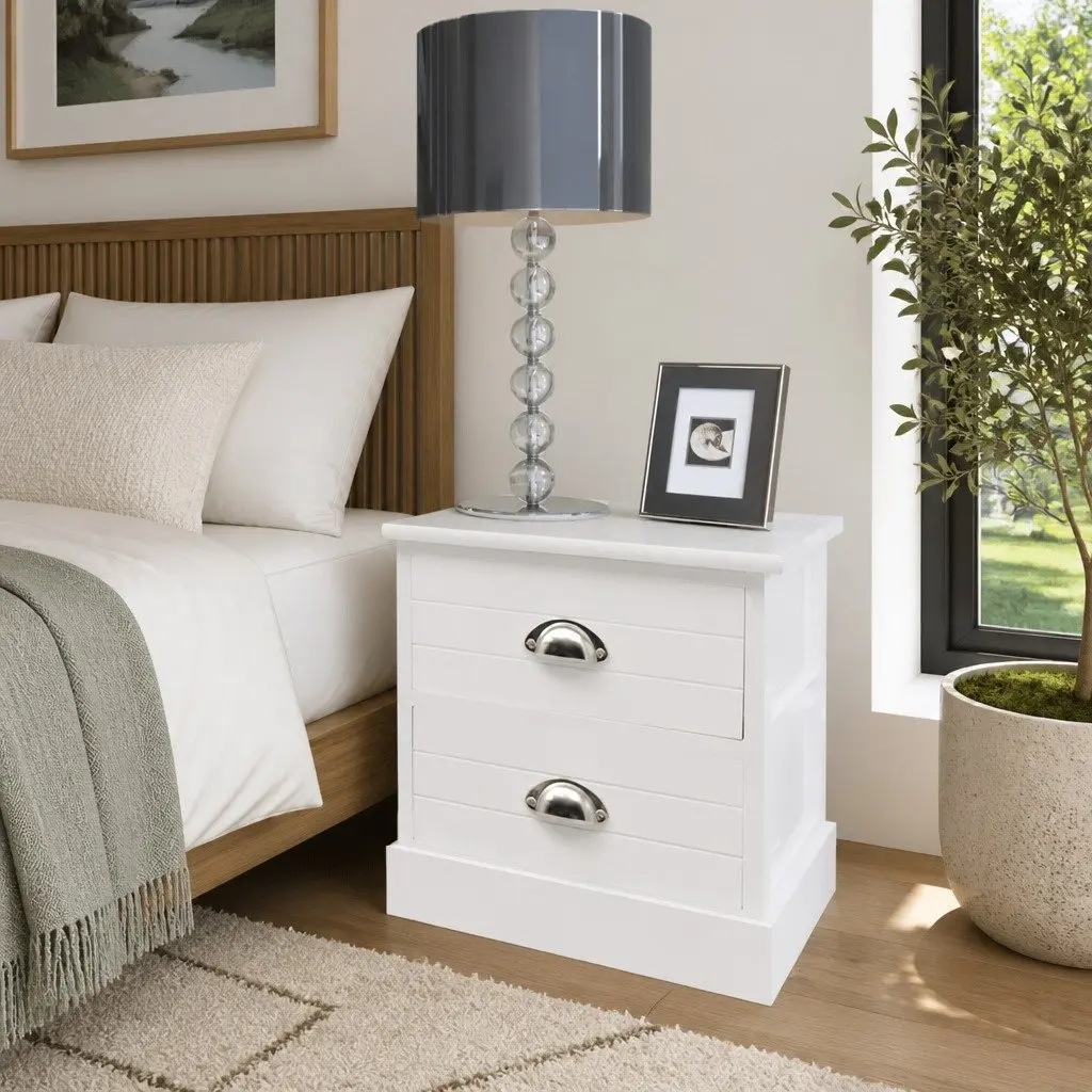 Bedside Tables French Country House Style White 2 Piece Nightstands Storage Cabinets