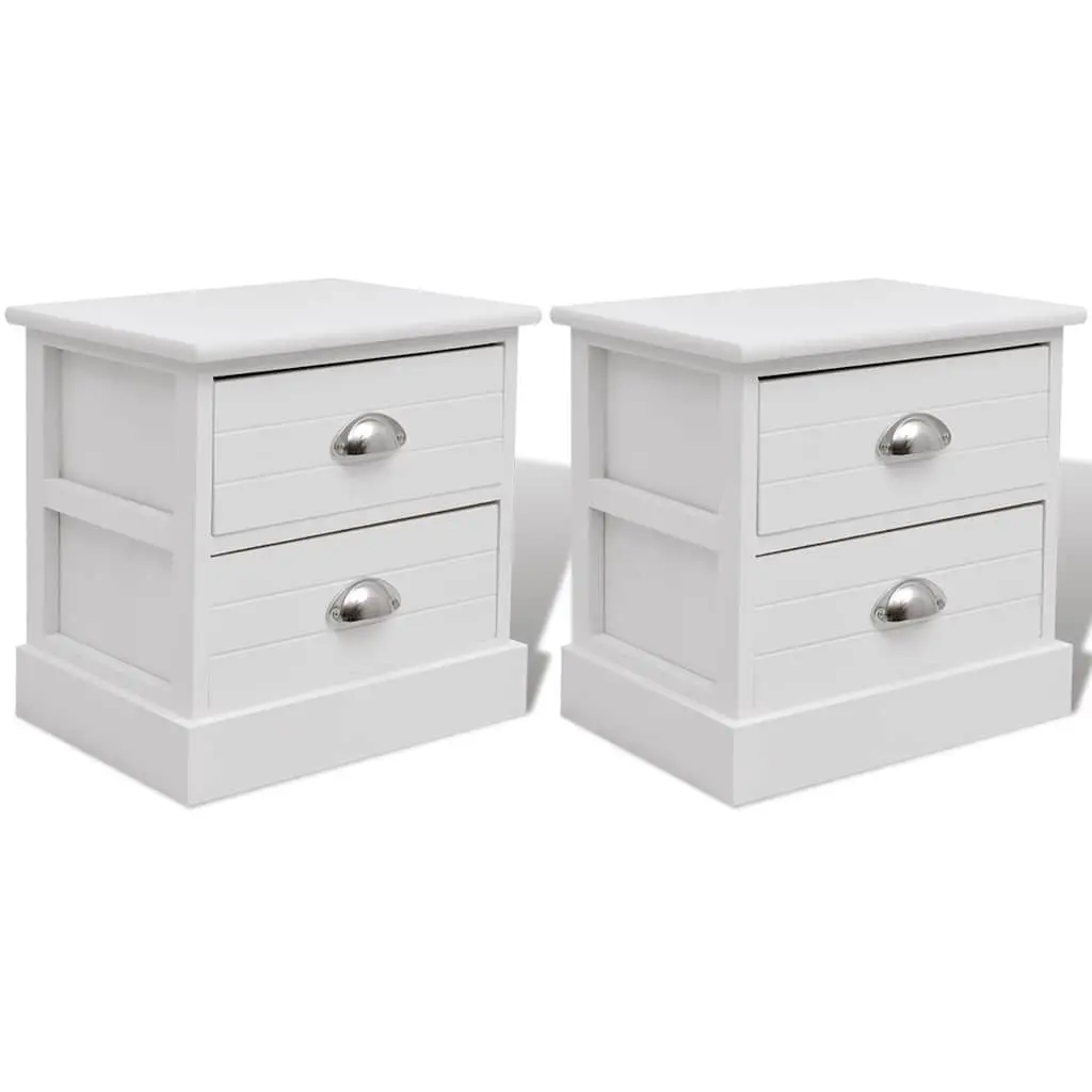 Bedside Tables French Country House Style White 2 Piece Nightstands Storage Cabinets