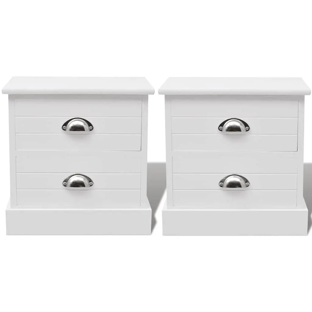 Bedside Tables French Country House Style White 2 Piece Nightstands Storage Cabinets