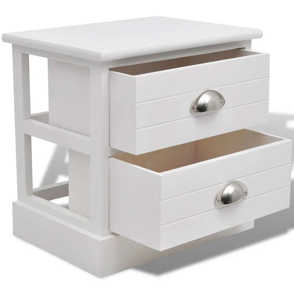 Bedside Tables French Country House Style White 2 Piece Nightstands Storage Cabinets