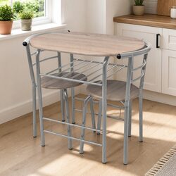 Breakfast Bar Set Brown Modern Kitchen Dining Table 2 Stools Compact Furniture