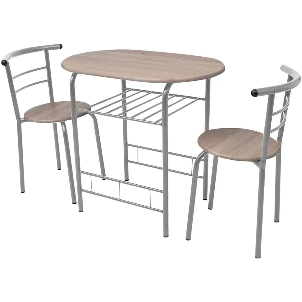 Breakfast Bar Set Brown Modern Kitchen Dining Table 2 Stools Compact Furniture