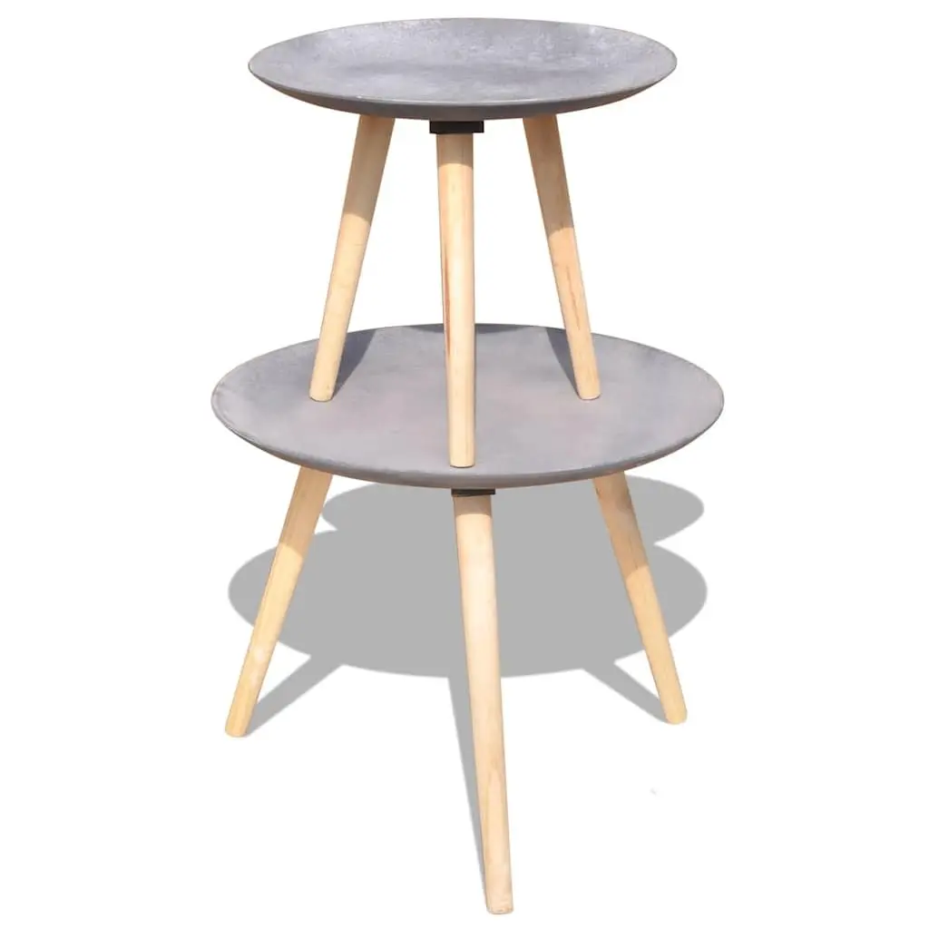 Side Table Set of 2 Round Concrete Grey 55cm 44cm