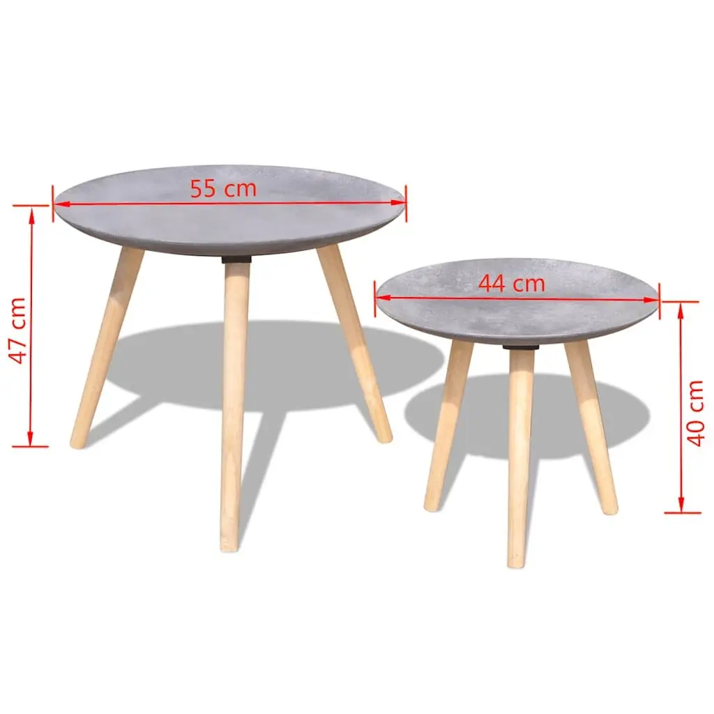 Side Table Set of 2 Round Concrete Grey 55cm 44cm