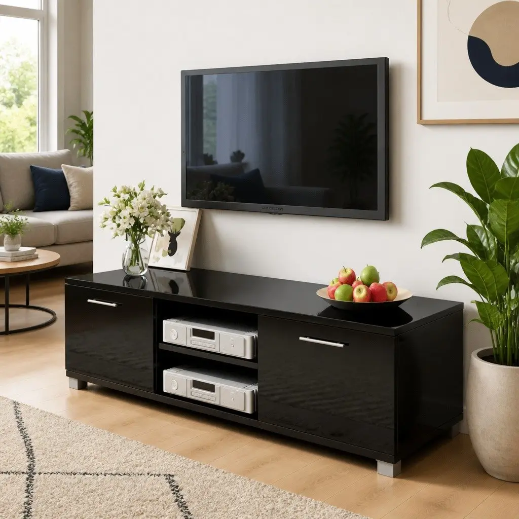 TV Cabinet High-Gloss Black Modern Sideboard Storage Shelves 120 x 40.5 x 35 cm