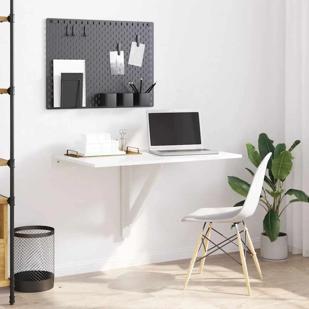 Folding Wall Table White 100x60 cm Space-Saving Mounted Kitchen Desk Compact