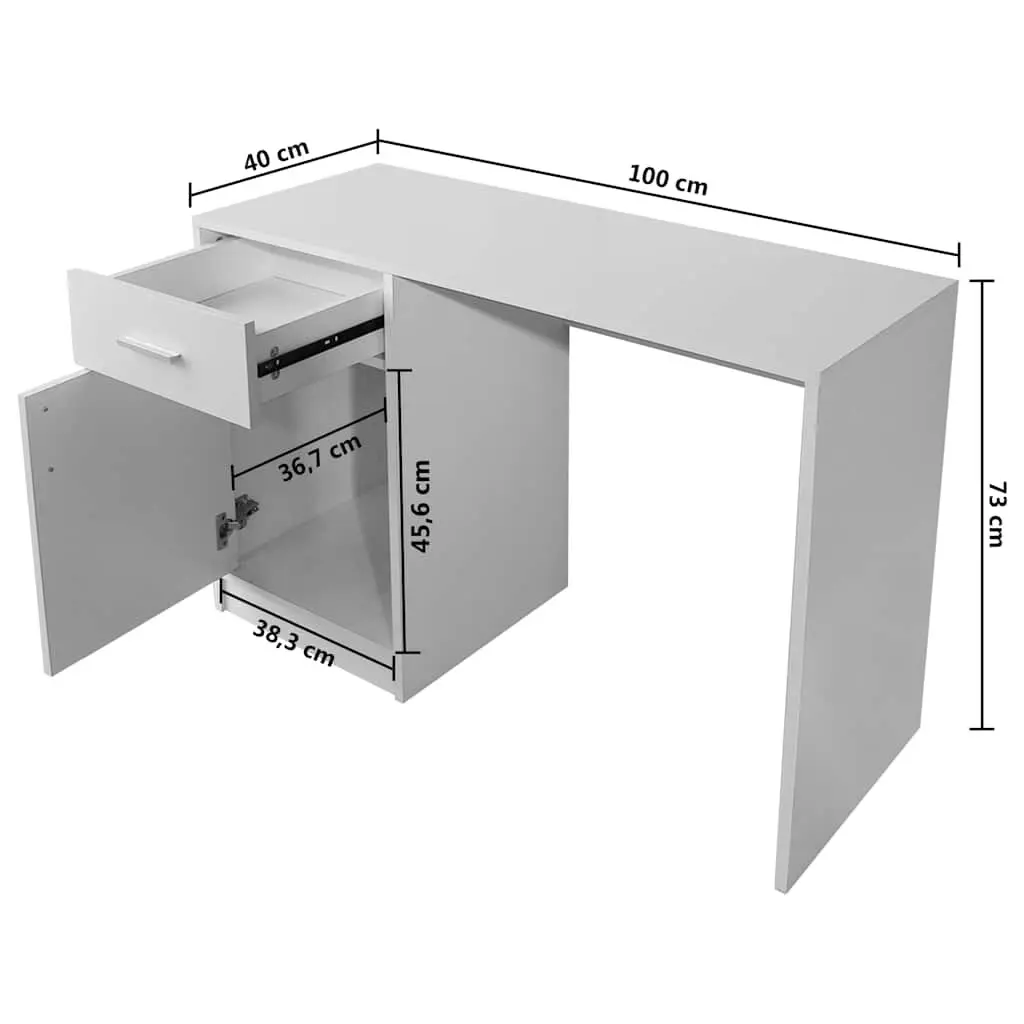 White Desk with Drawer and Cabinet Modern Office Study Bedroom Furniture 100cm x 40cm x 73cm