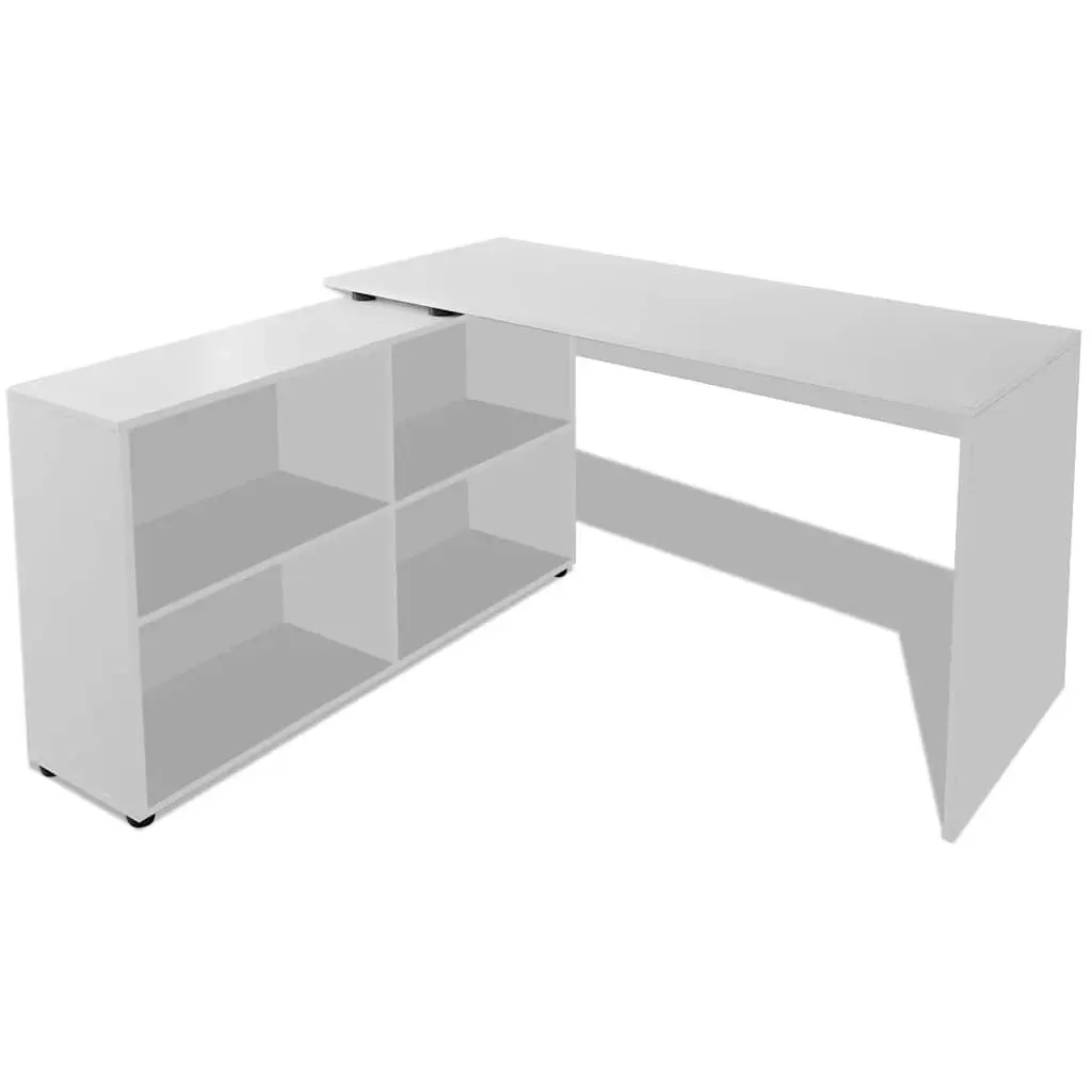 White Corner Desk with Bookcase Storage 4 Shelves Home Office Furniture