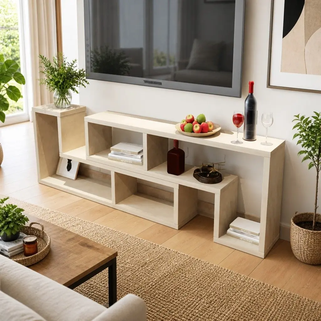 Brown TV Cabinet with Flexible Shelving