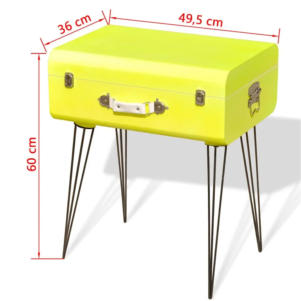 Bedside Table Yellow Vintage Suitcase Style Storage Organiser 49.5 x 36 x 60 cm