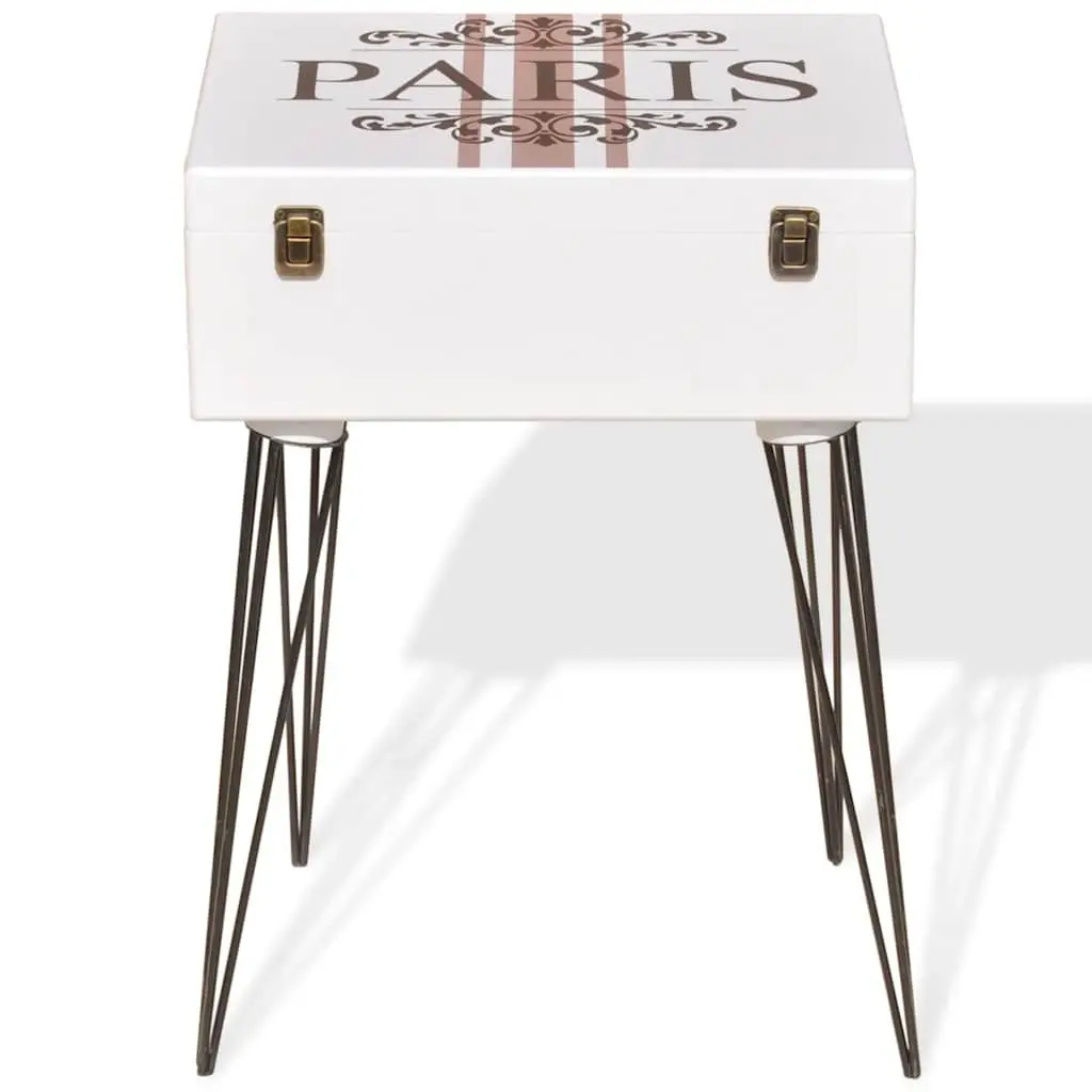 Suitcase Style Side Cabinet White Vintage Bedroom Bedside Table Storage