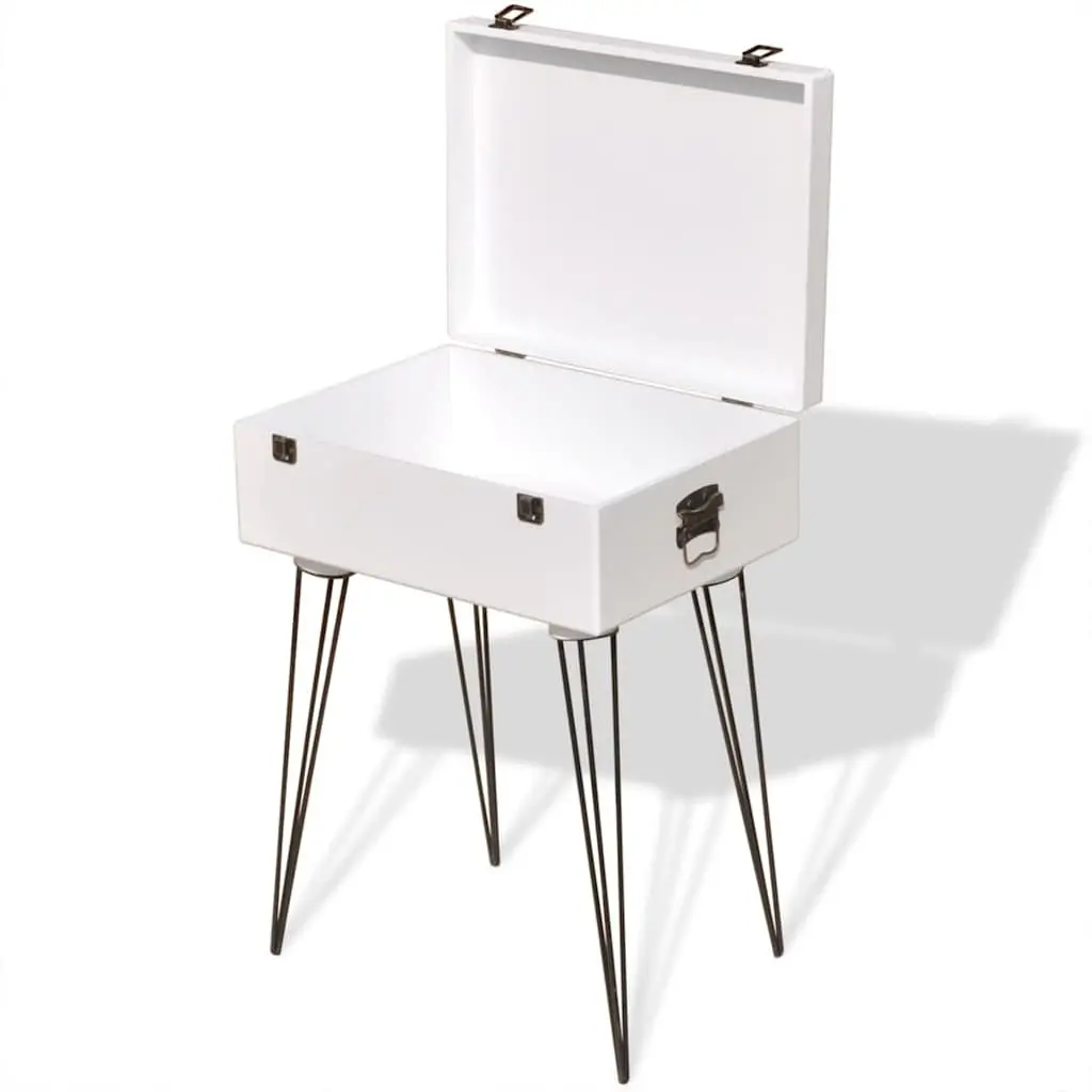 Suitcase Style Side Cabinet White Vintage Bedroom Bedside Table Storage