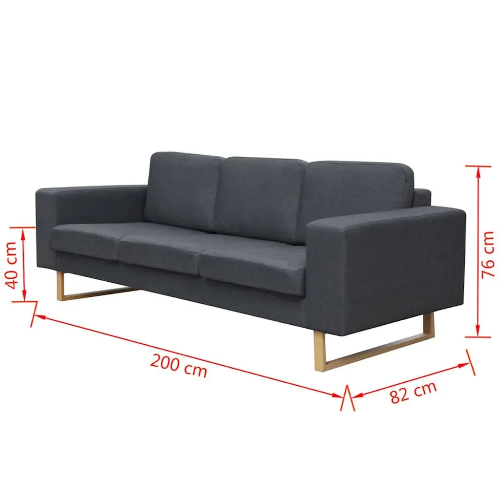 Grey Fabric Couch 3-Seater Removable Cushion Covers Plush Padding Home Office