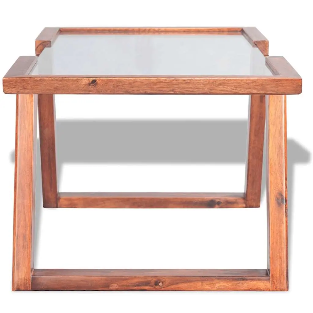 Coffee Table Tempered Glass Top Solid Acacia Wood Base Brown 100 x 50 x 40 cm